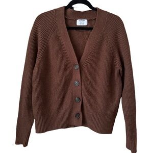 Old Navy Relaxed Cardigan Small Cropped Espresso Brown Shaker Stitch V Neck